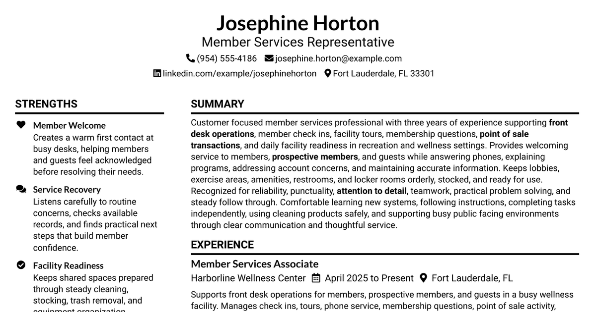 7 Member Services Representative Resume Templates with Example