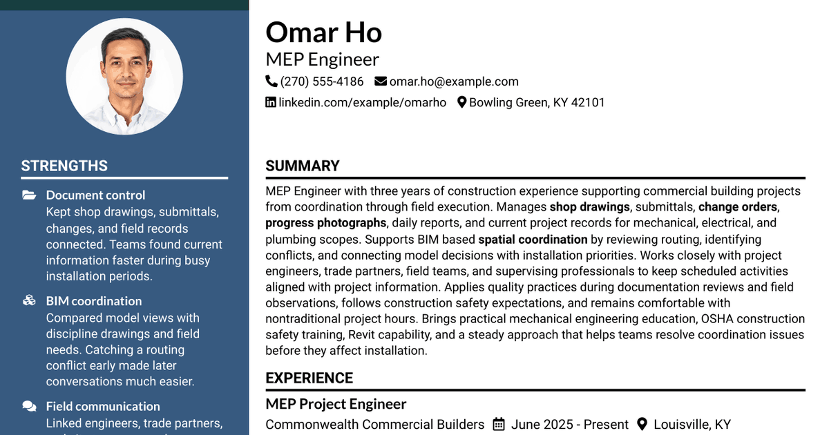 7 MEP Engineer Resume Templates with Example