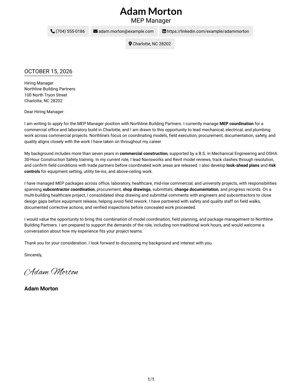 Cover letter example — page 1