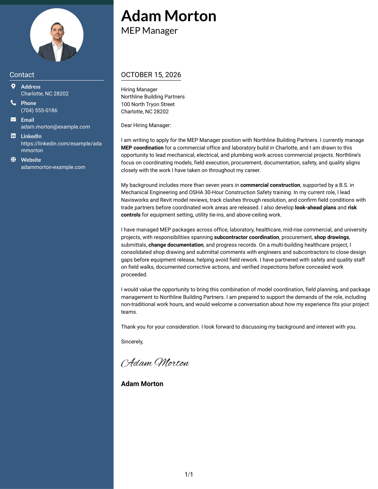 Cover letter example — page 1