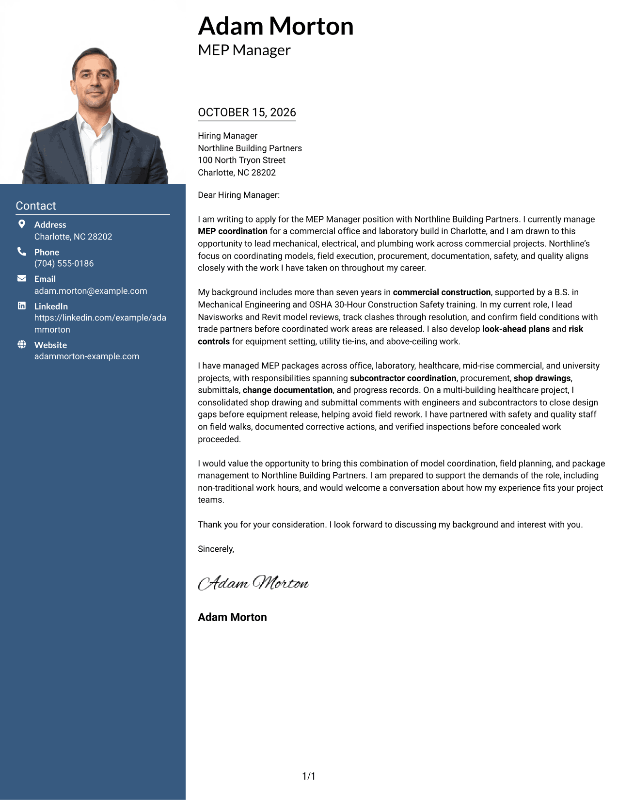Cover letter example — page 1