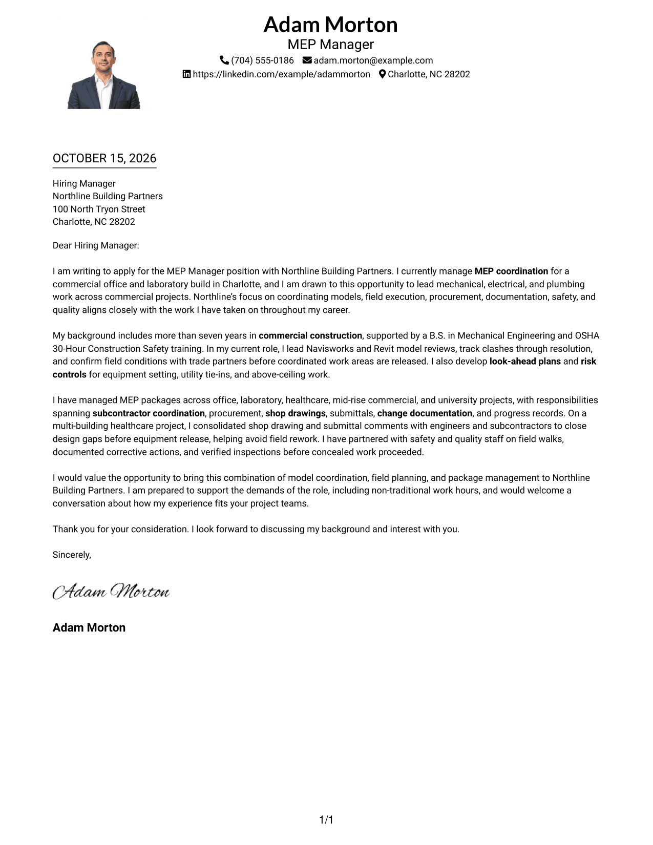 Cover letter example — page 1