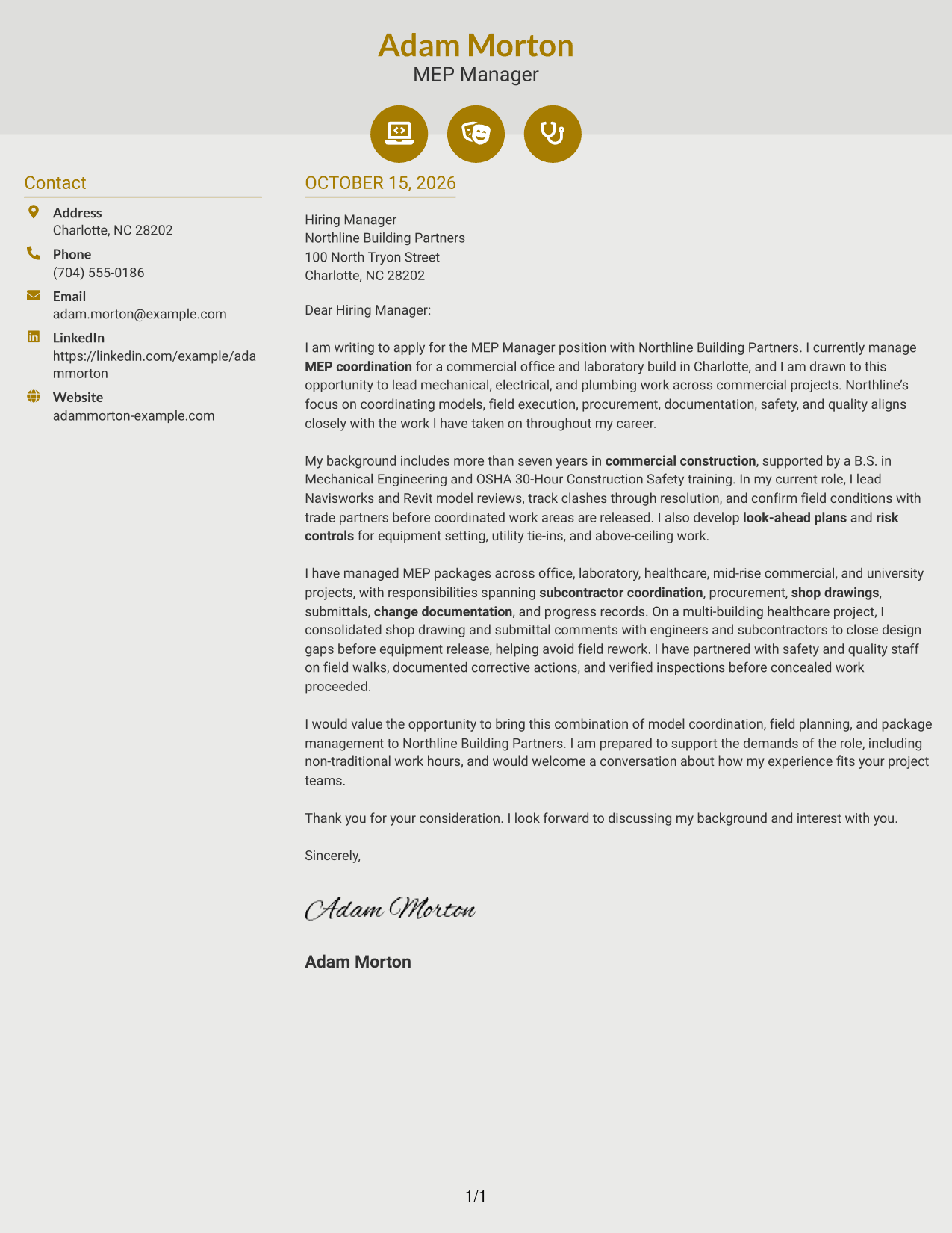 Cover letter example — page 1