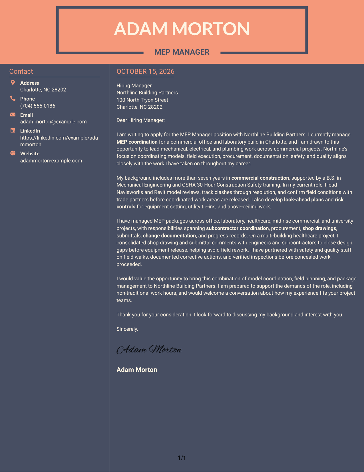 Cover letter example — page 1