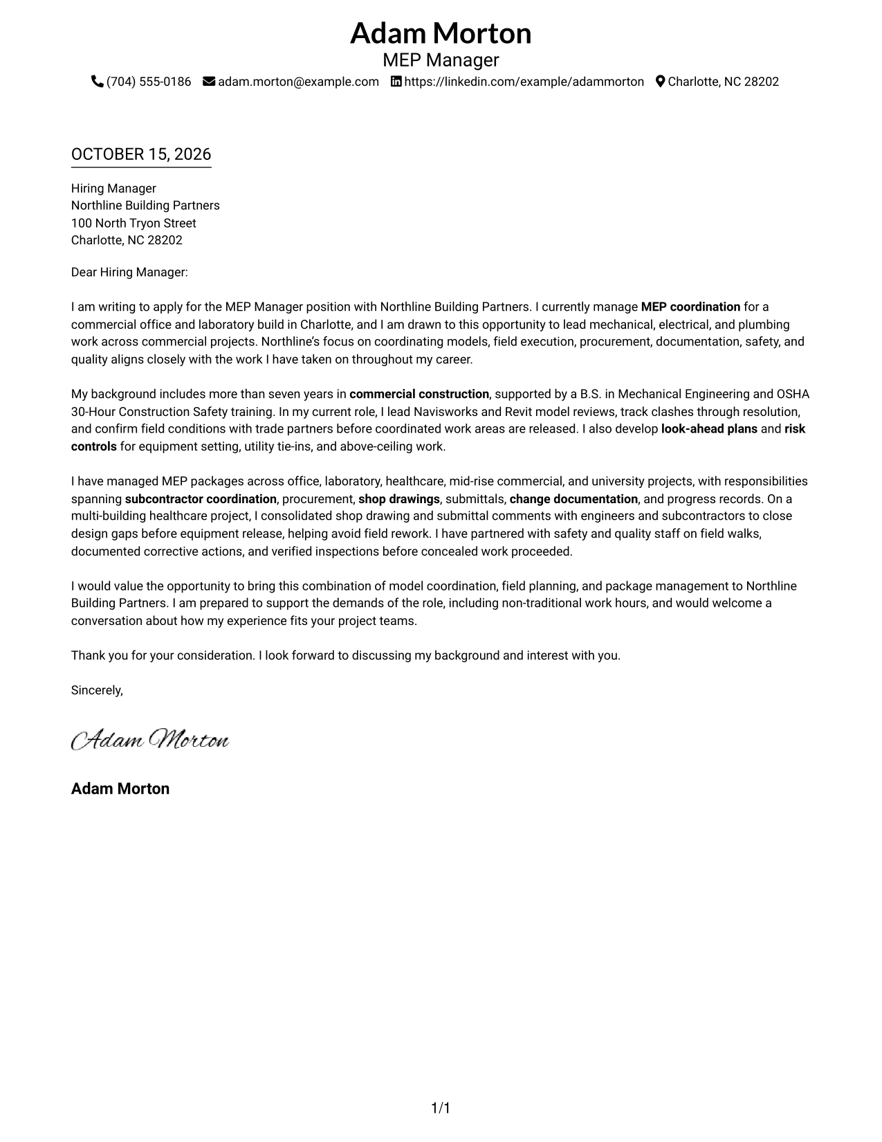 Cover letter example — page 1