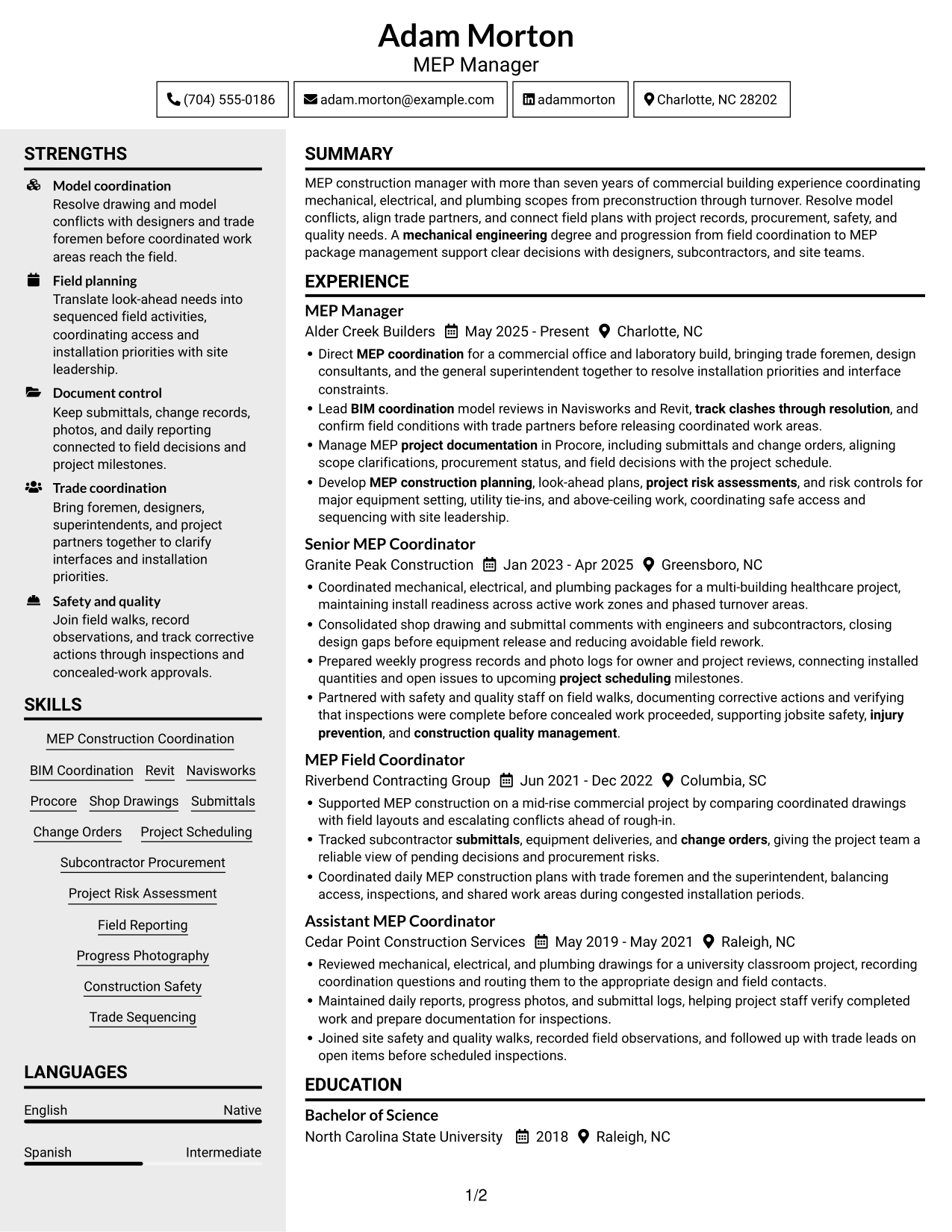 Resume example — page 1