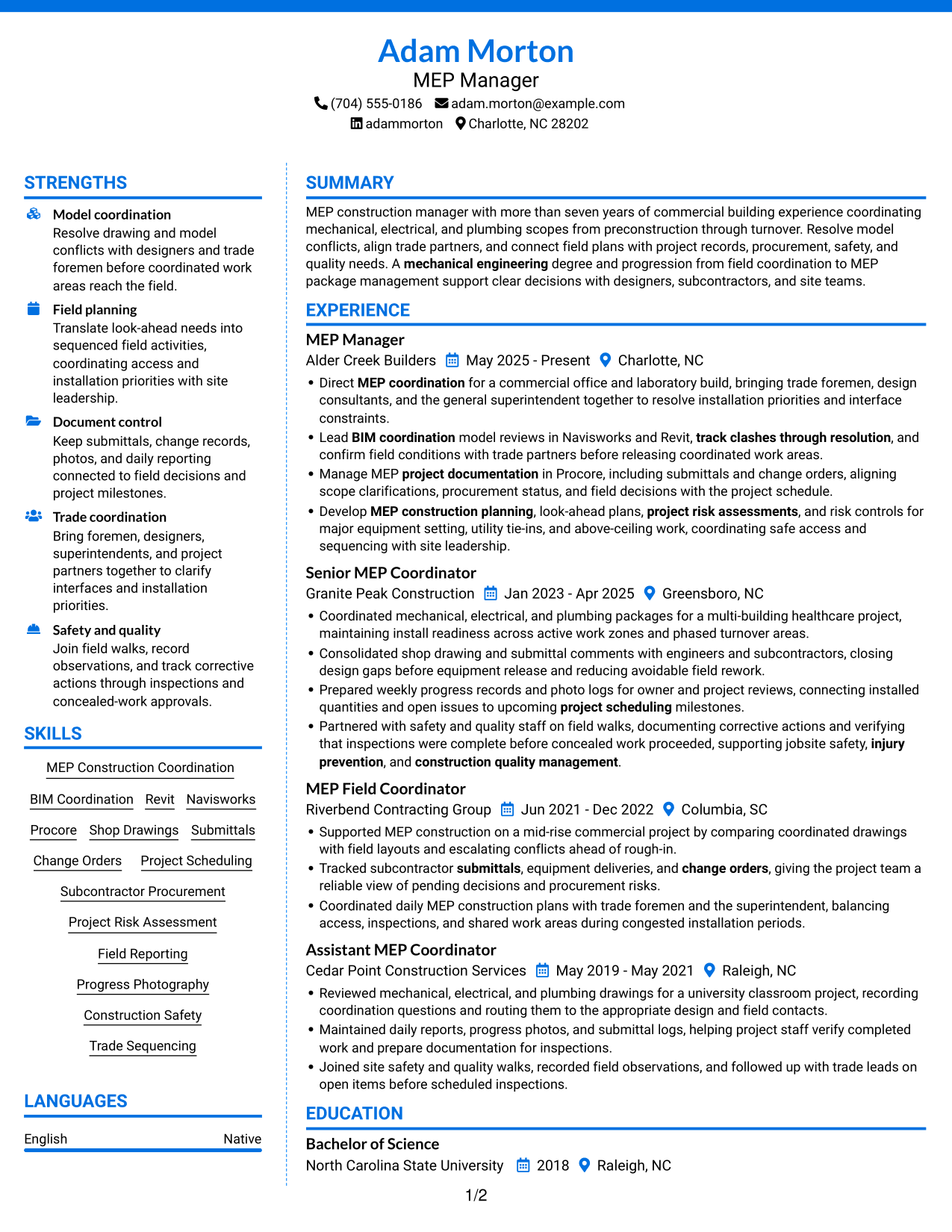 Resume example — page 1