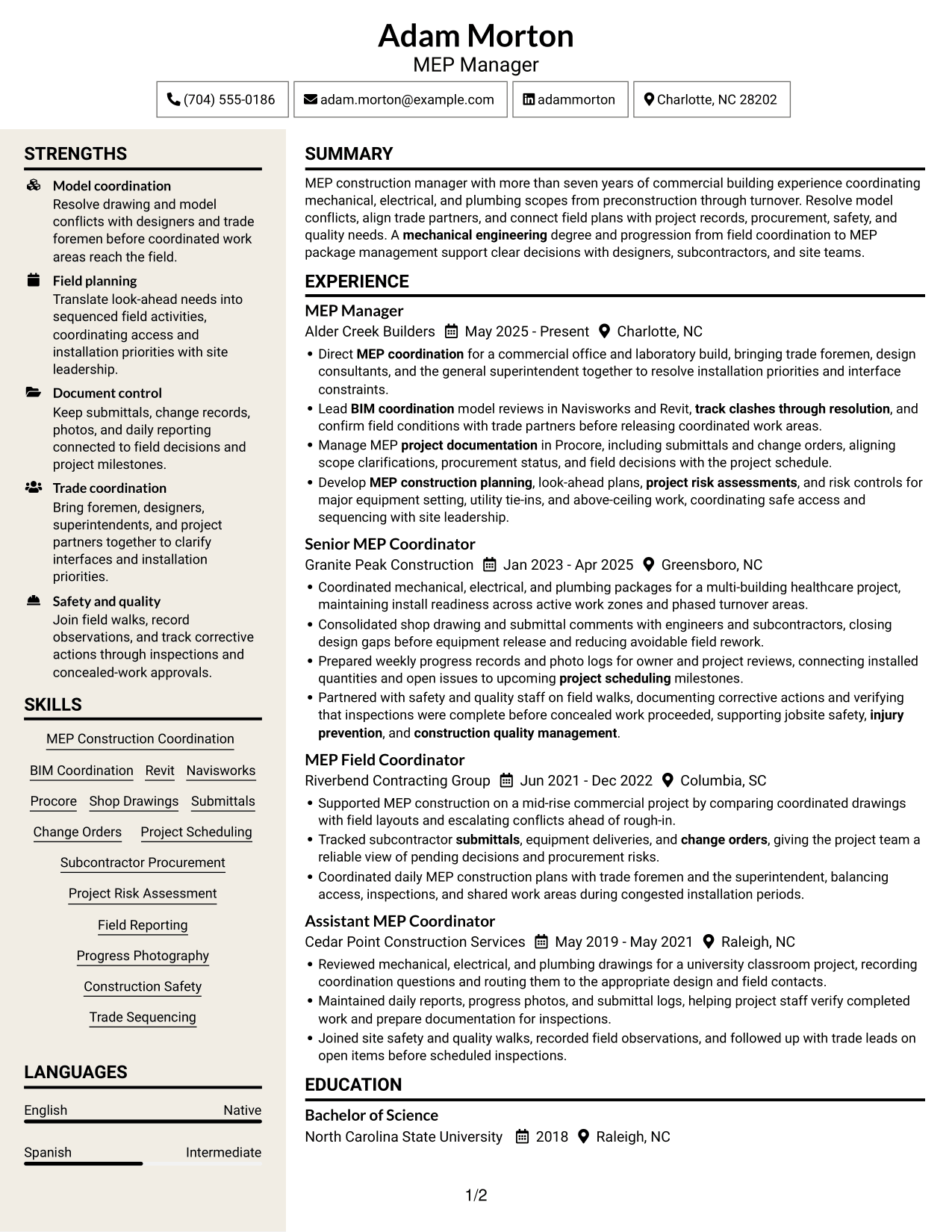 Resume example — page 1