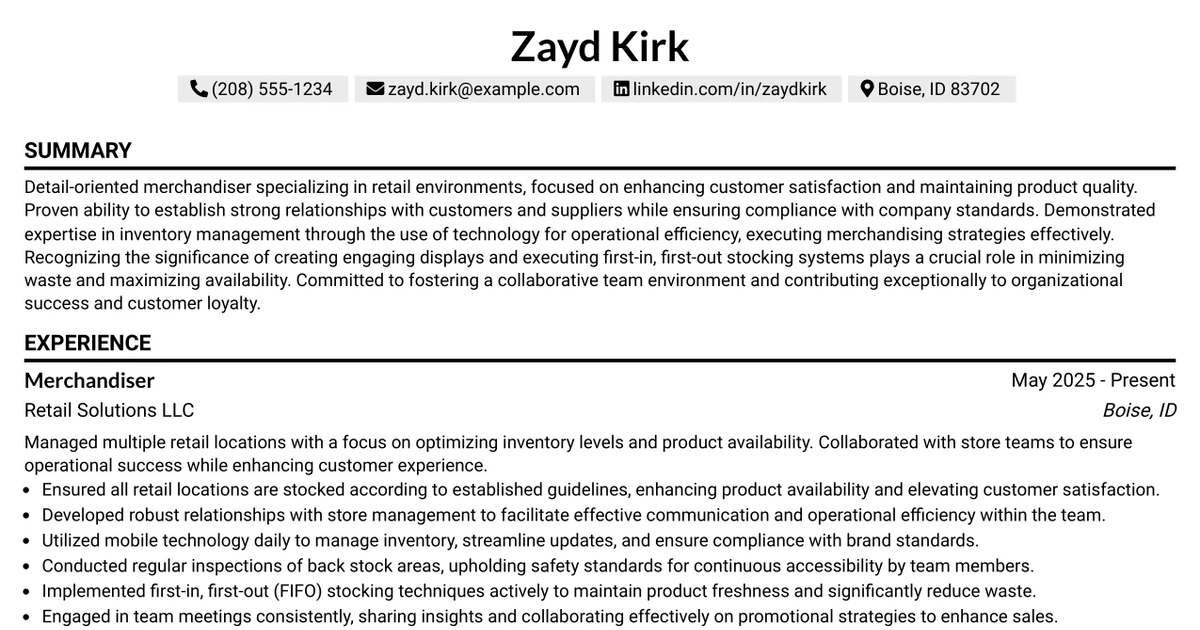 33 Merchandiser Resume Templates with Example 2026 (ATS-Optimized)