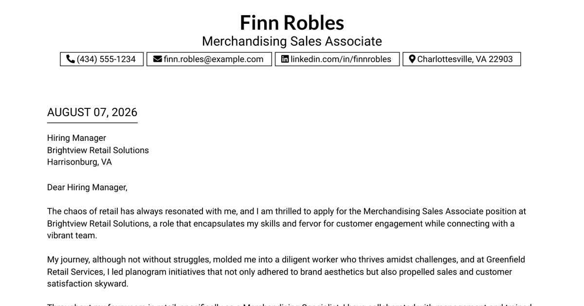 30+ Merchandising Sales Associate Cover Letter Templates with Example 2026