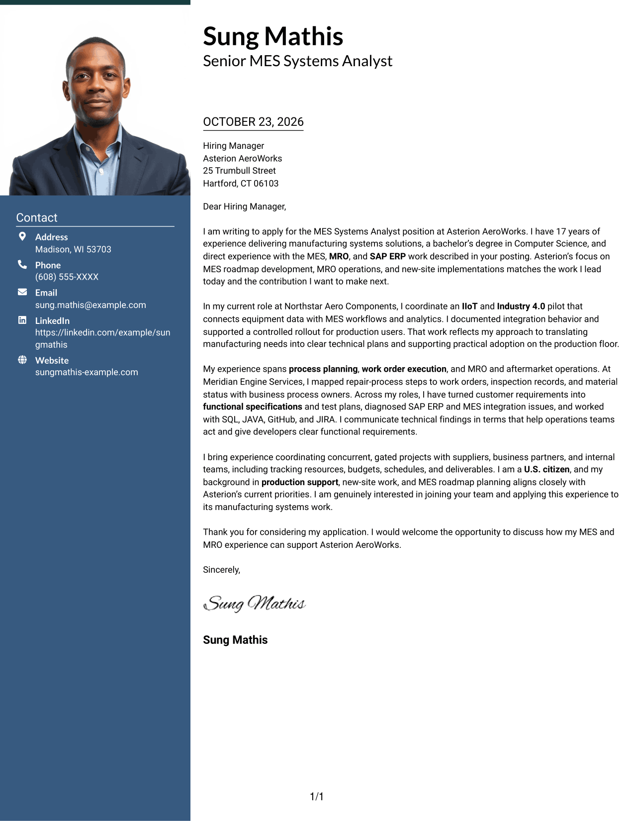 Cover letter example — page 1