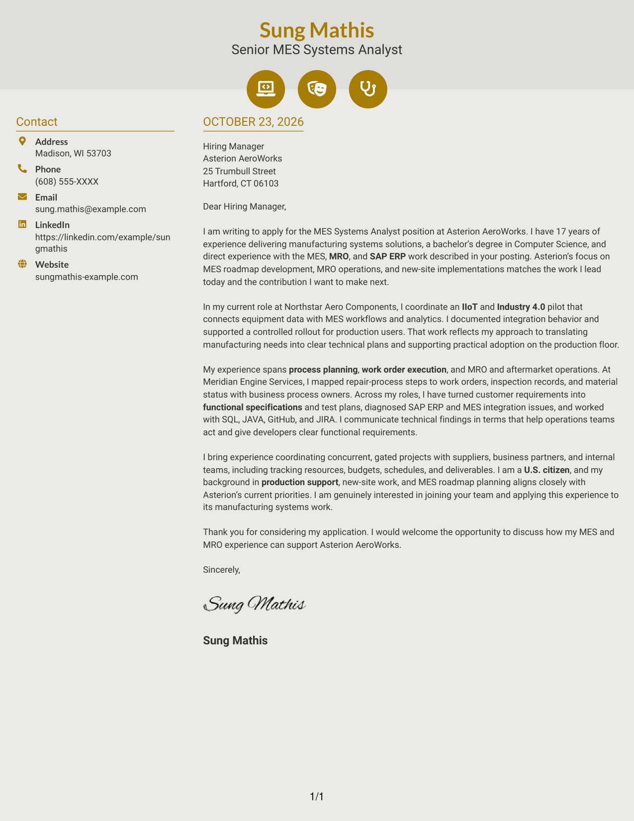 Cover letter example — page 1