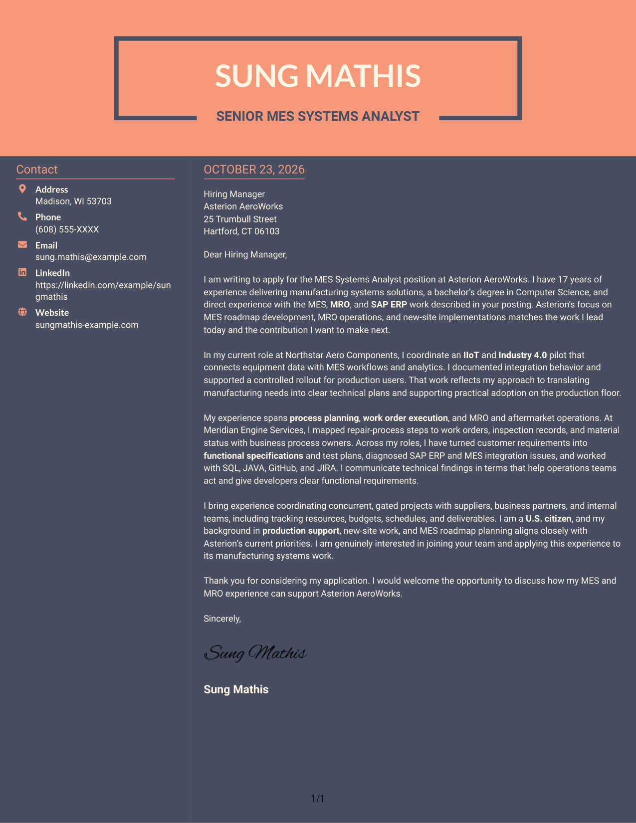Cover letter example — page 1