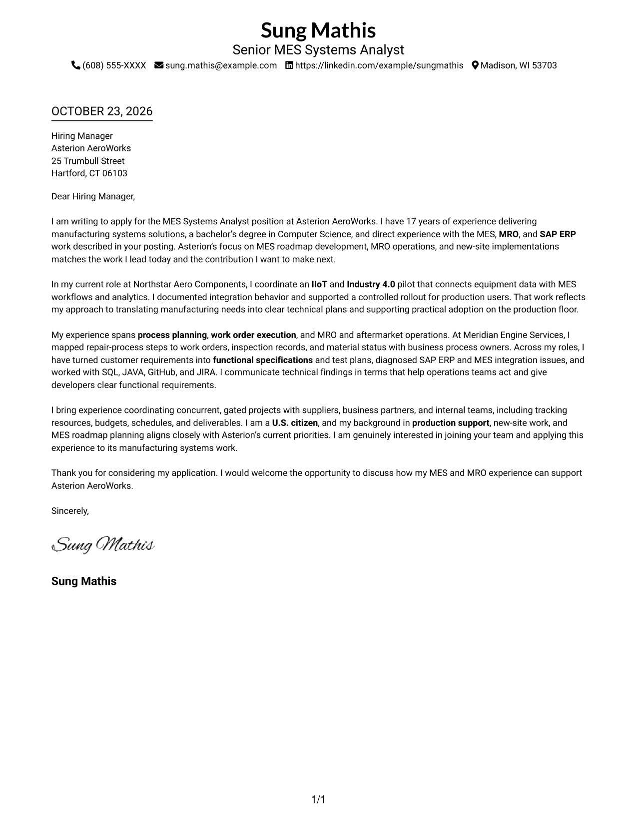 Cover letter example — page 1
