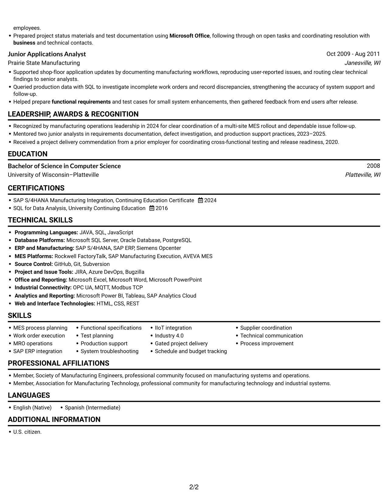 Resume example — page 2