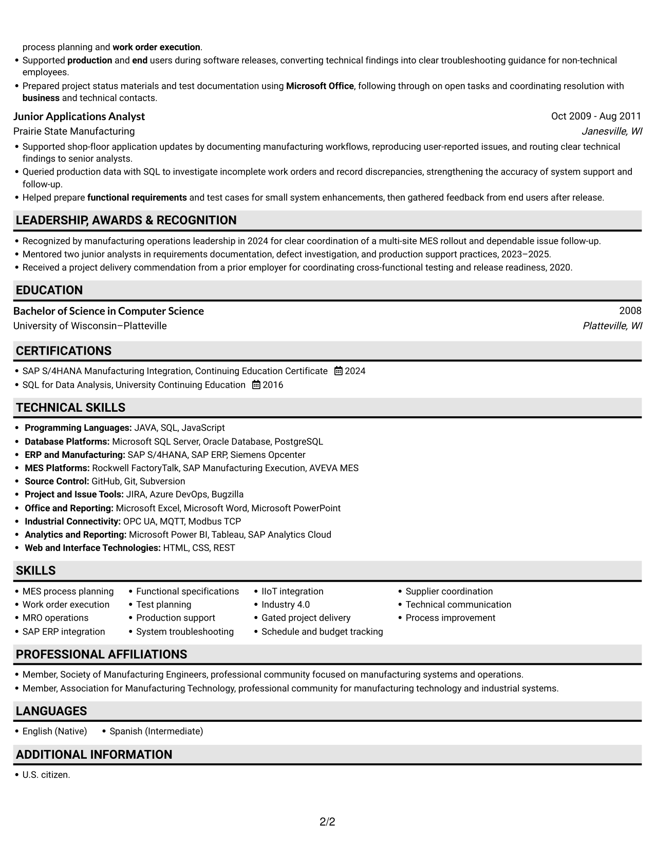 Resume example — page 2