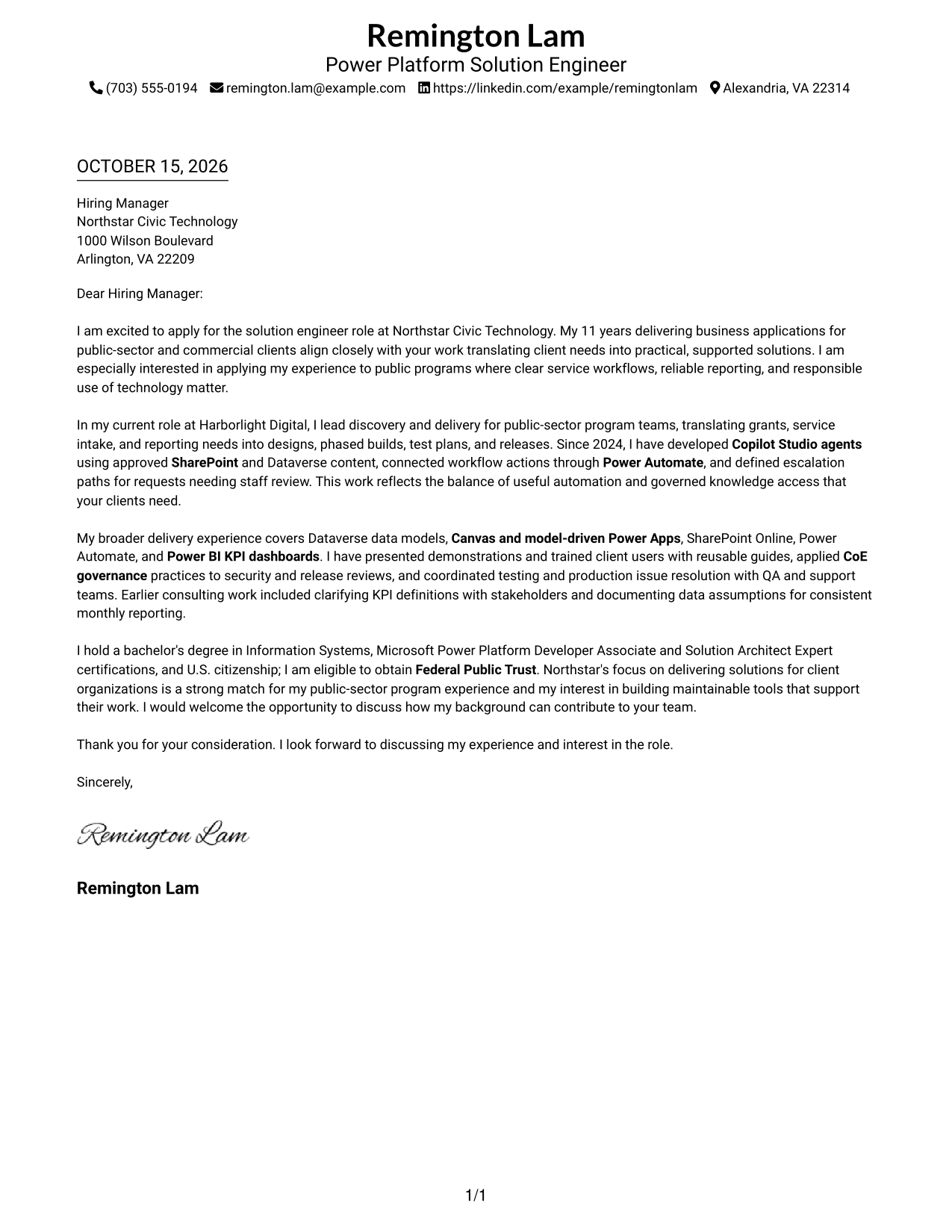 Cover letter example — page 1