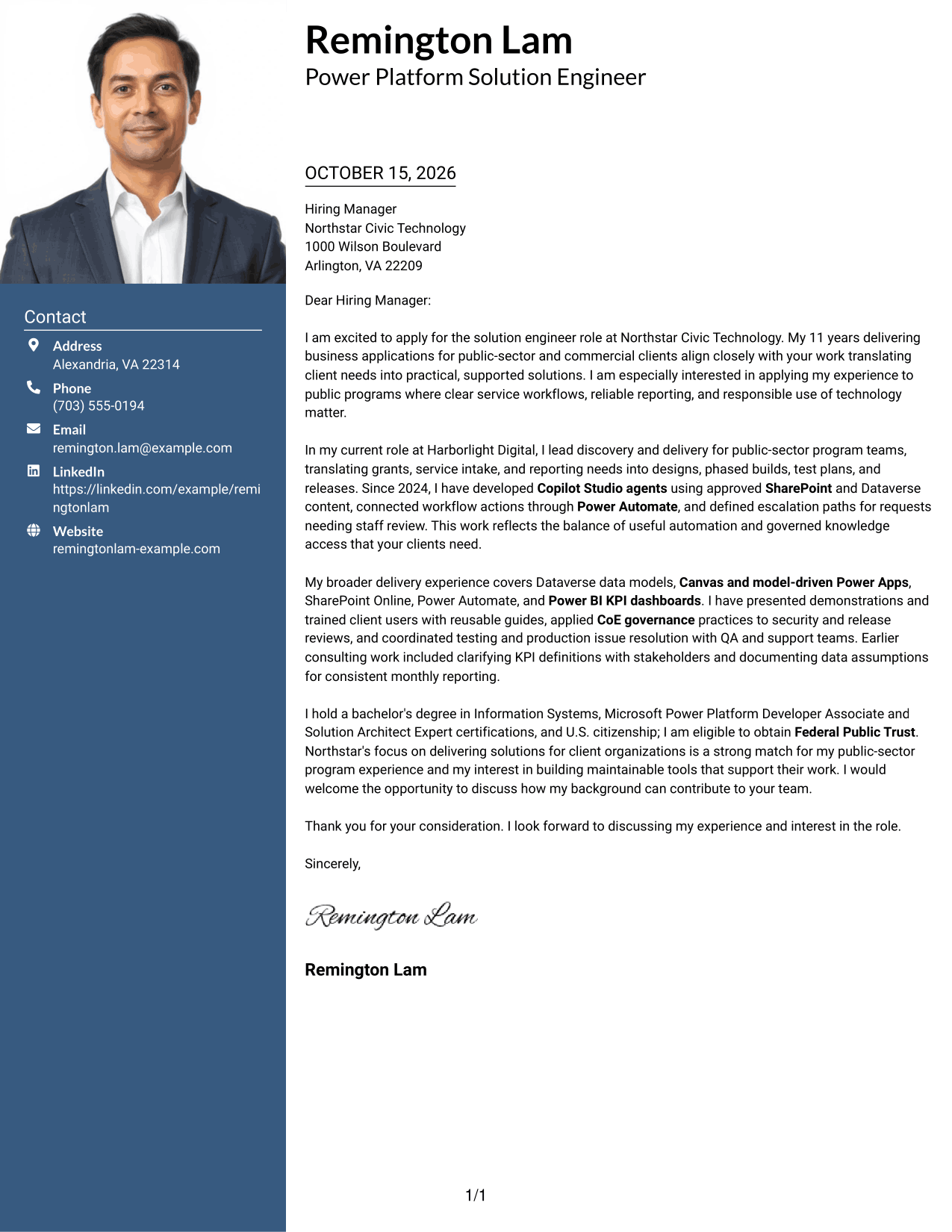Cover letter example — page 1