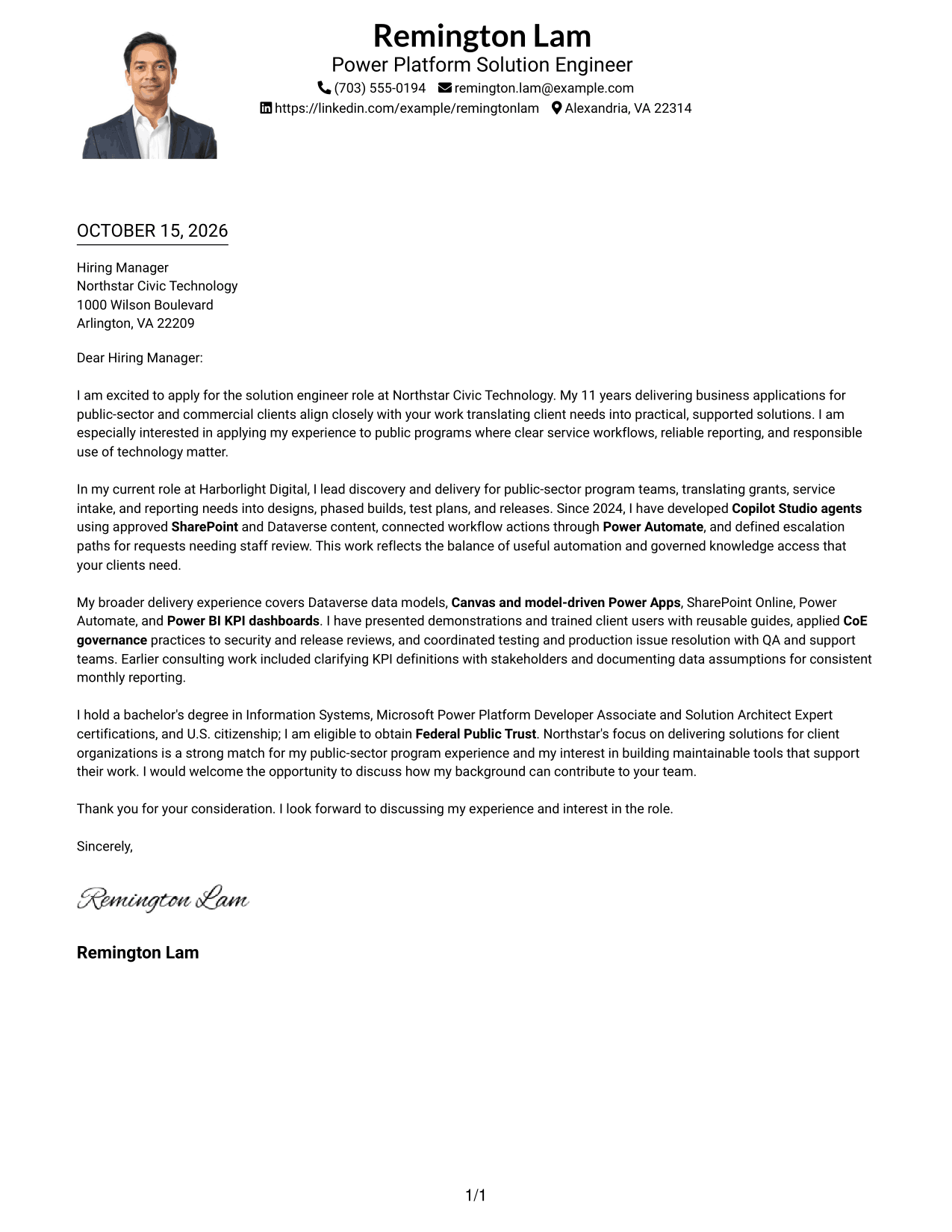 Cover letter example — page 1
