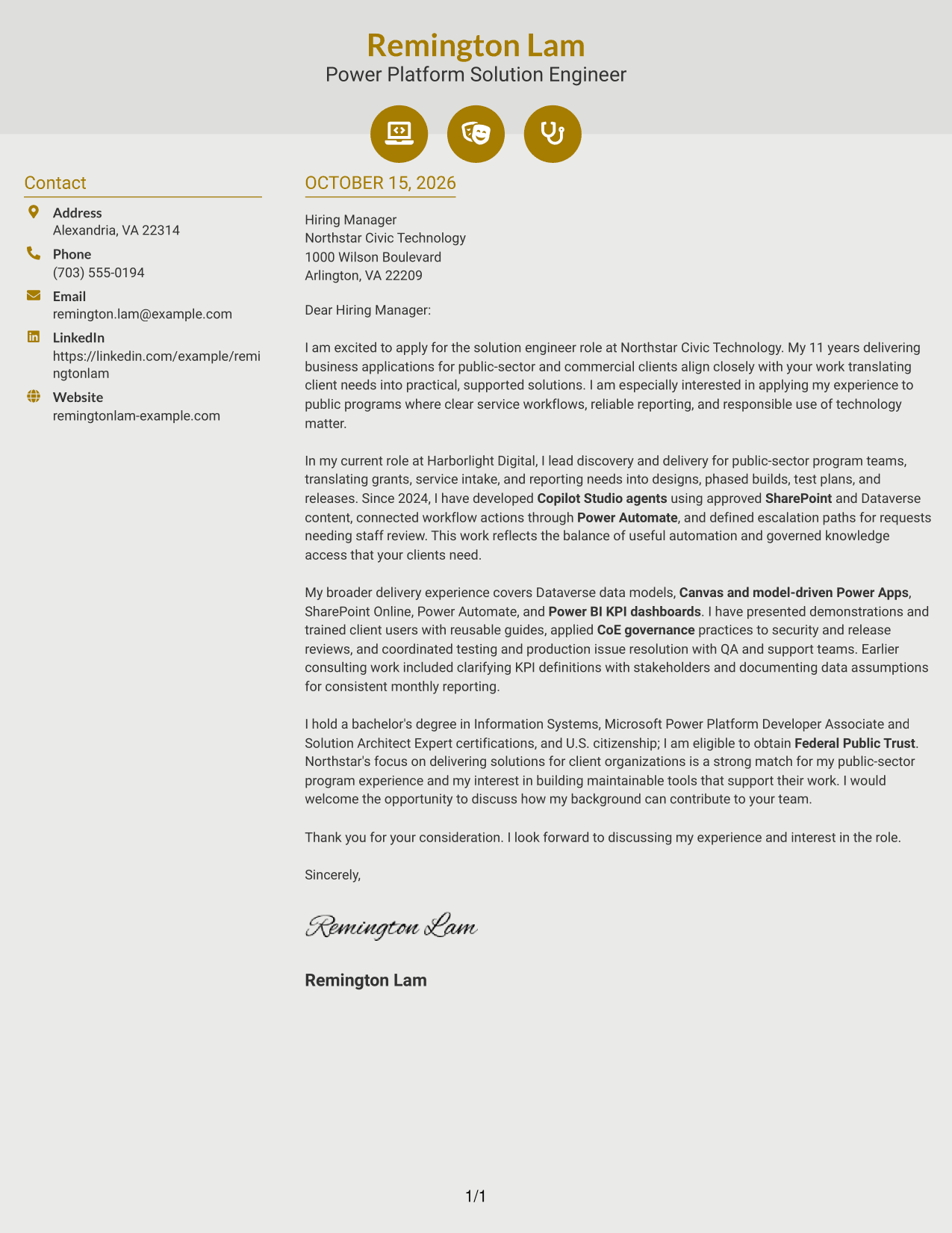 Cover letter example — page 1