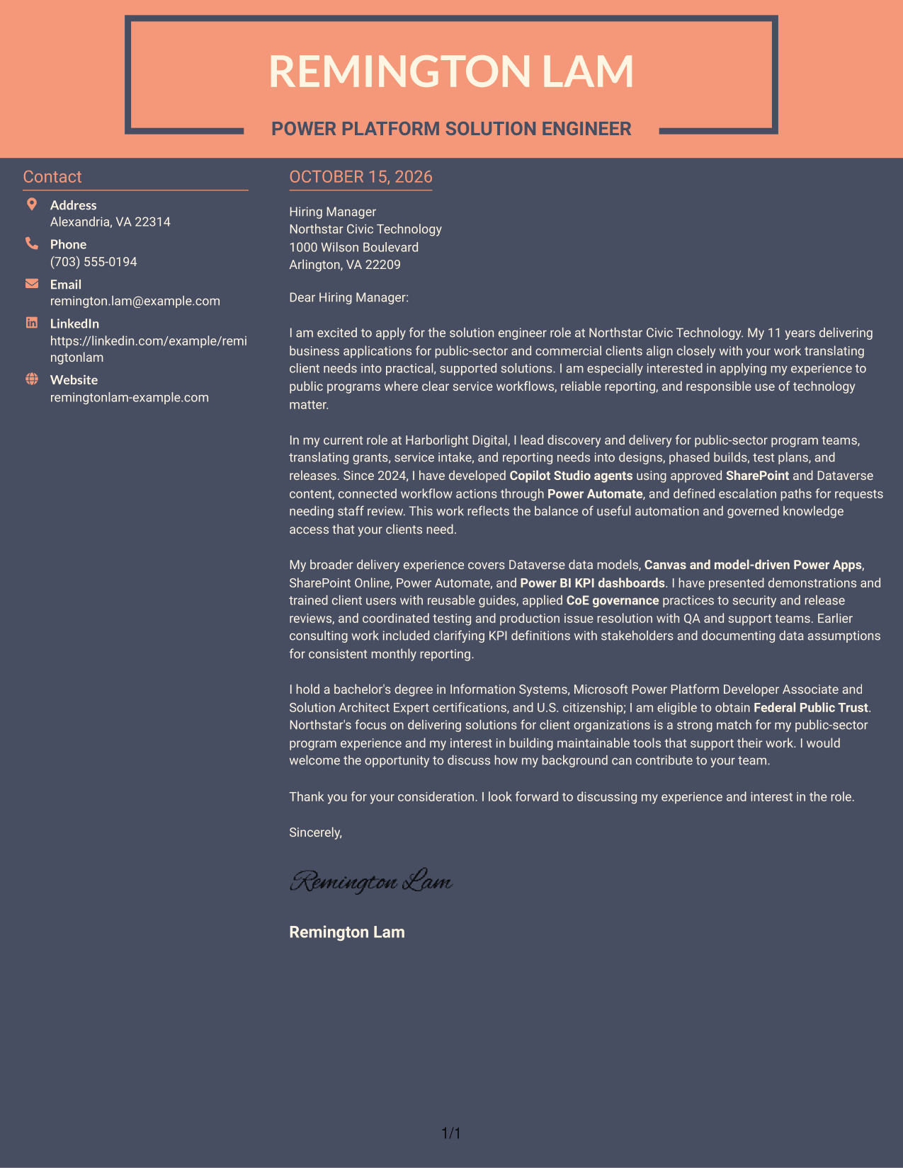Cover letter example — page 1