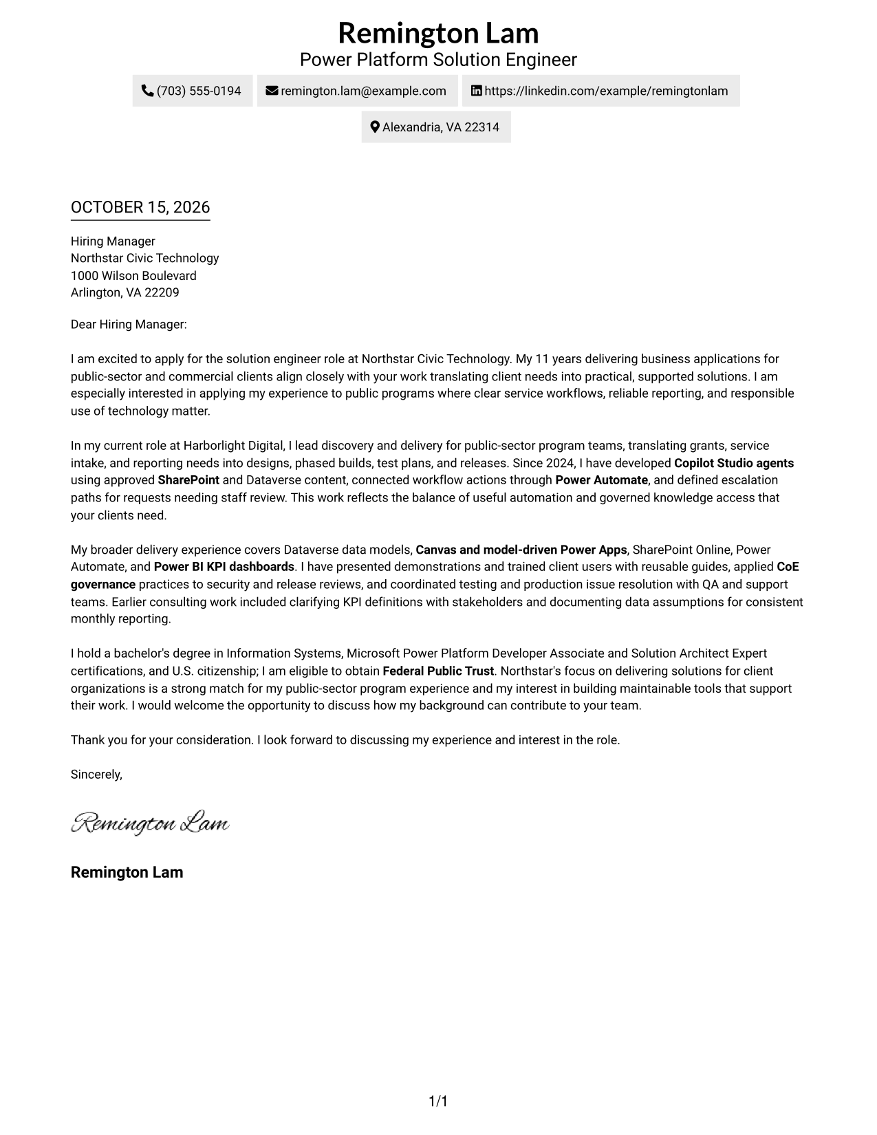 Cover letter example — page 1
