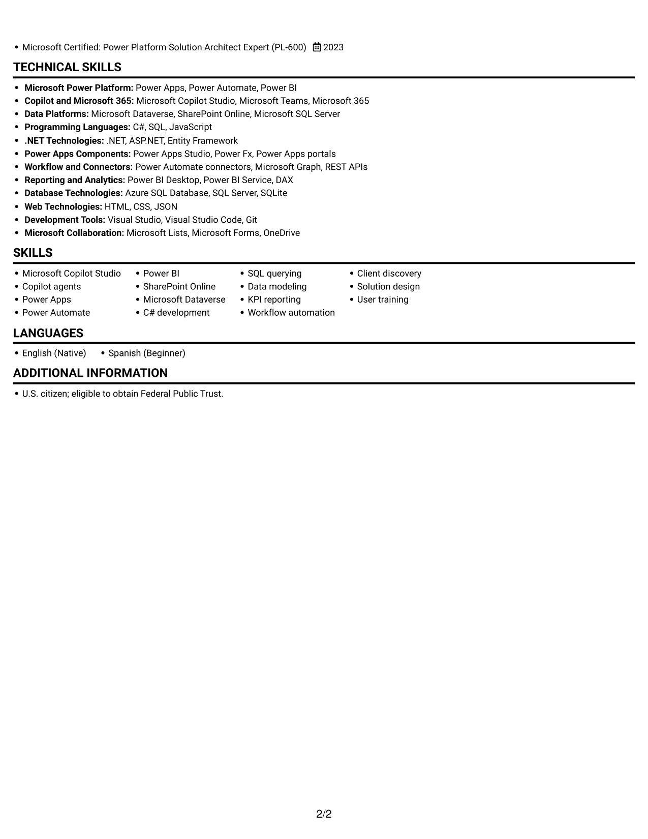 Resume example — page 2