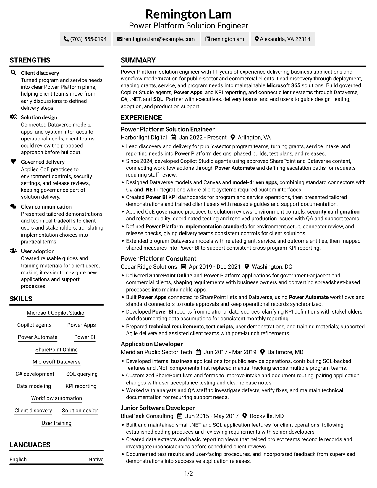 Resume example — page 1