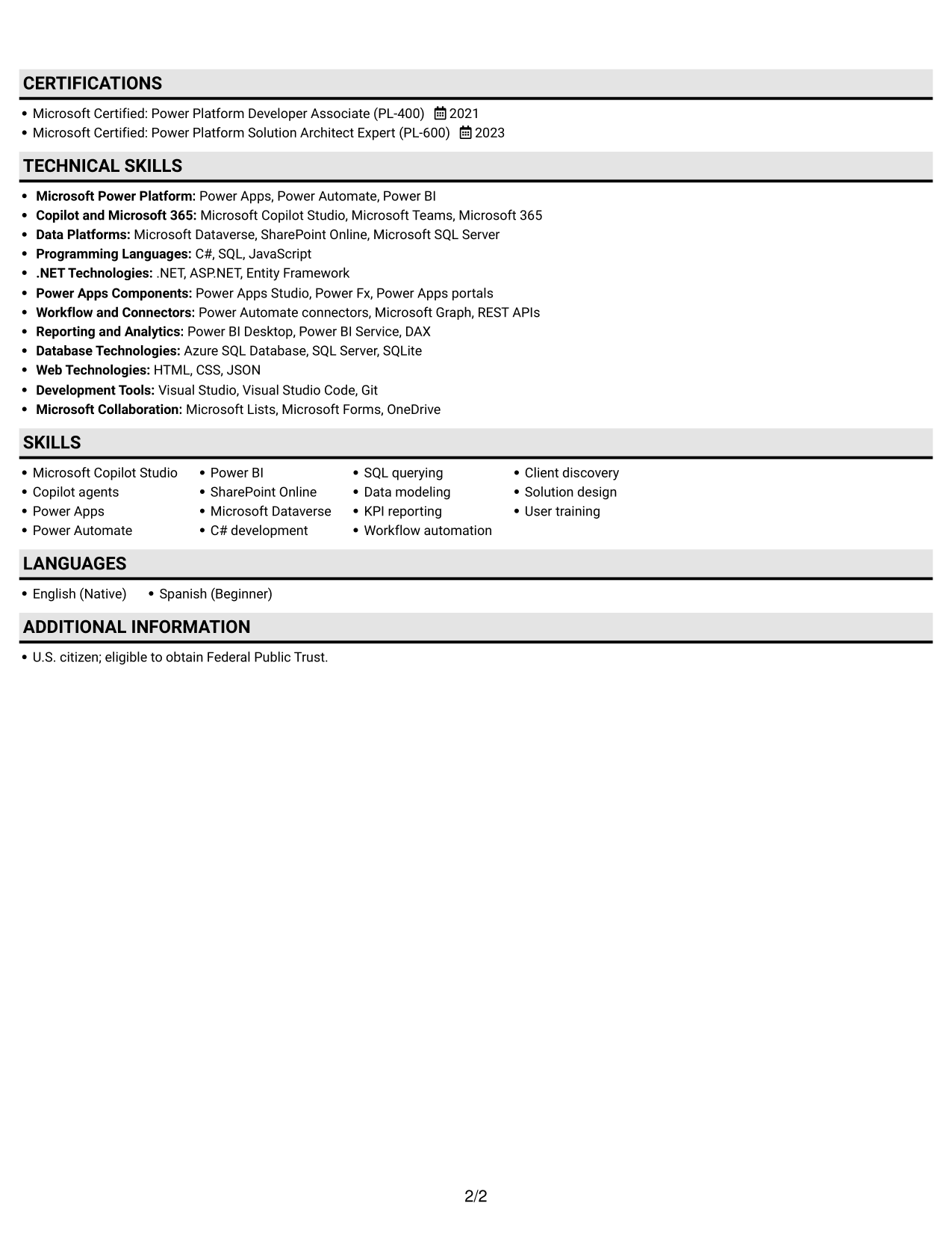 Resume example — page 2