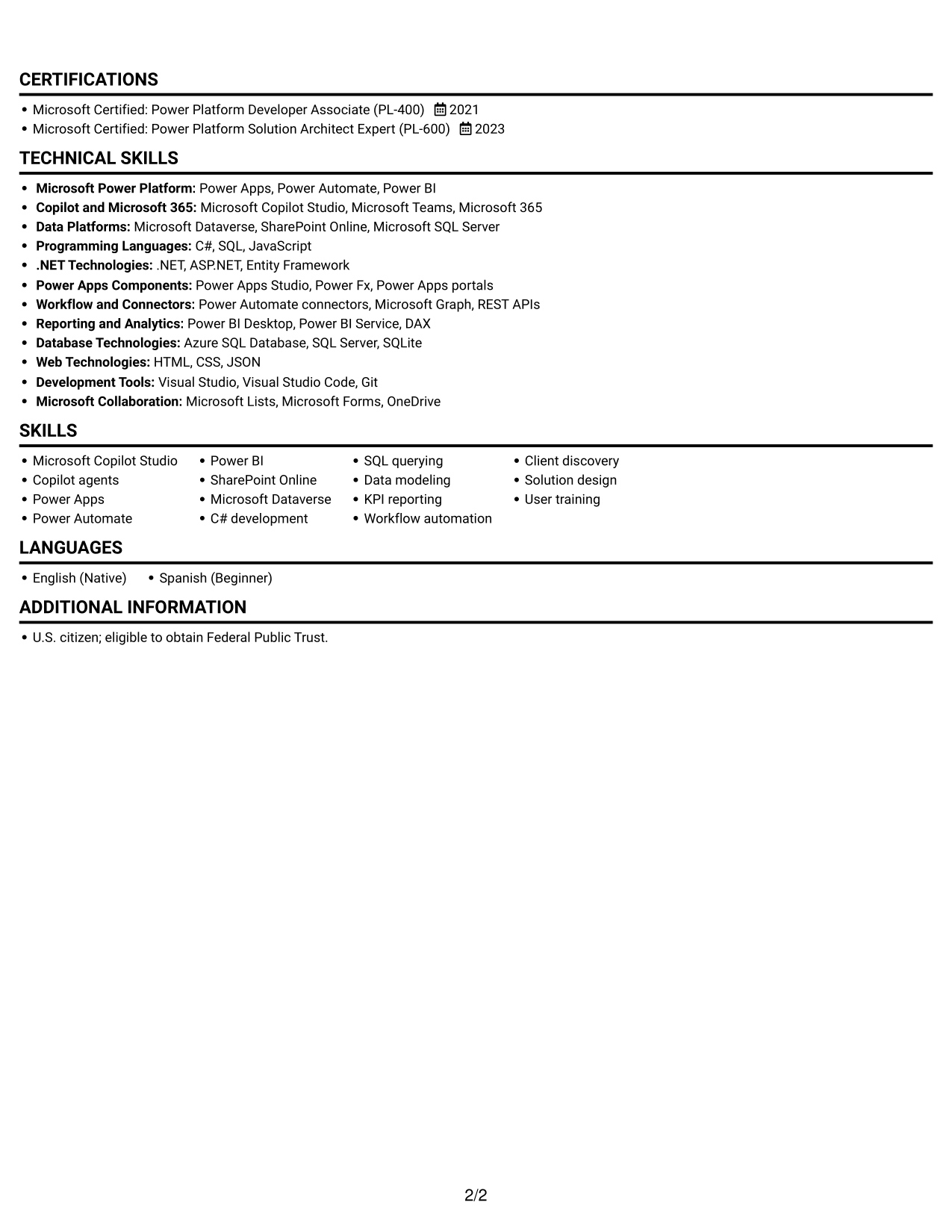 Resume example — page 2