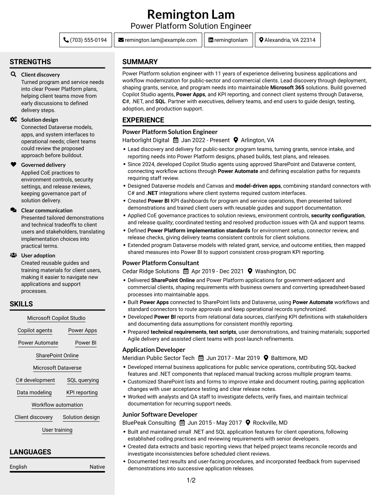 Resume example — page 1