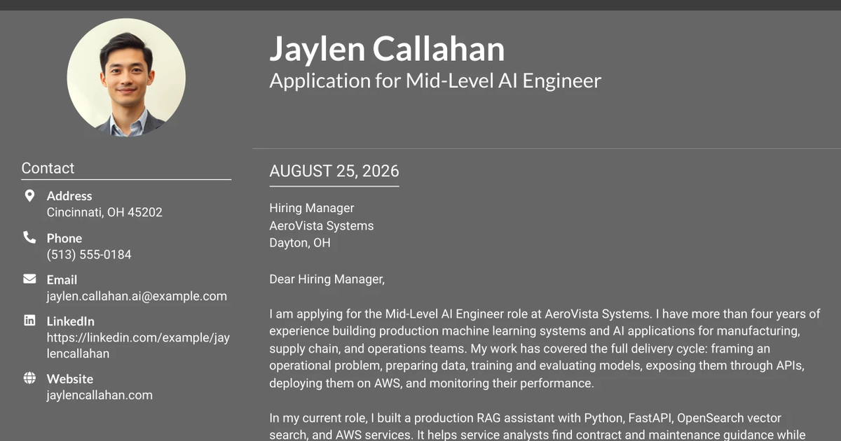 30+ Mid-Level AI Engineer Cover Letter Templates with Example
