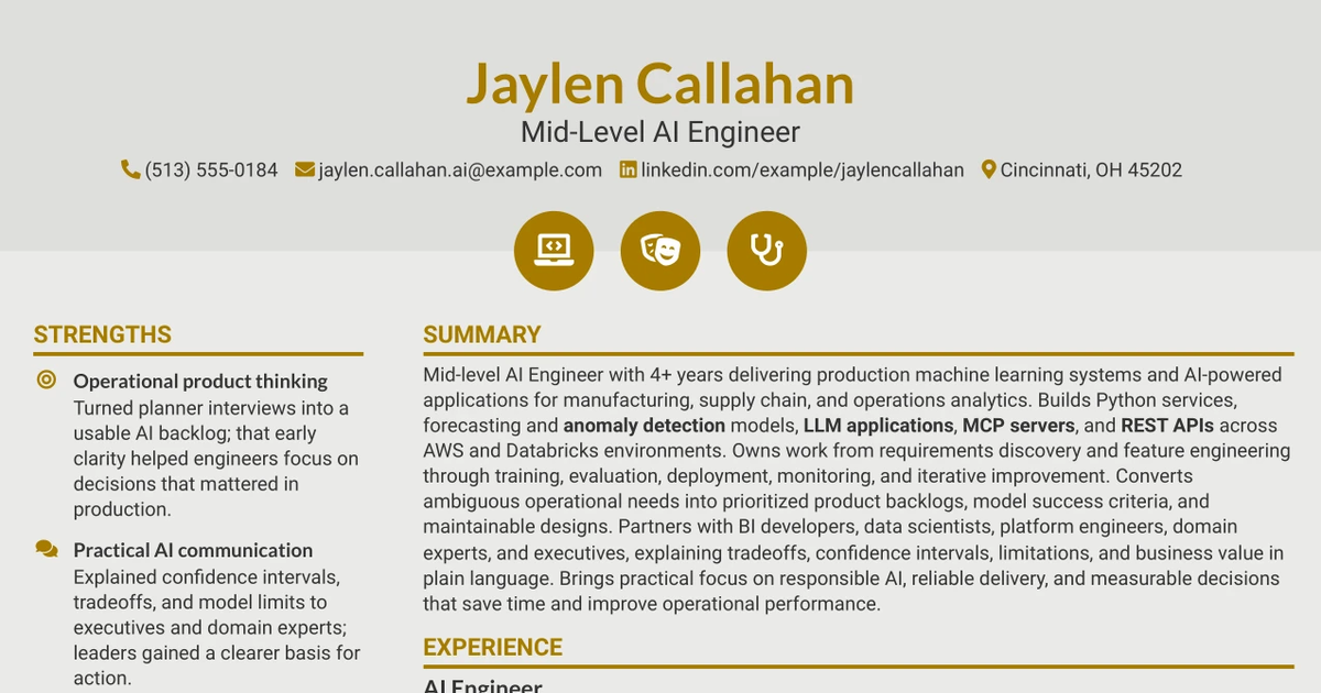 33 Mid-Level AI Engineer Resume Templates with Example 2026 (ATS-Optimized)