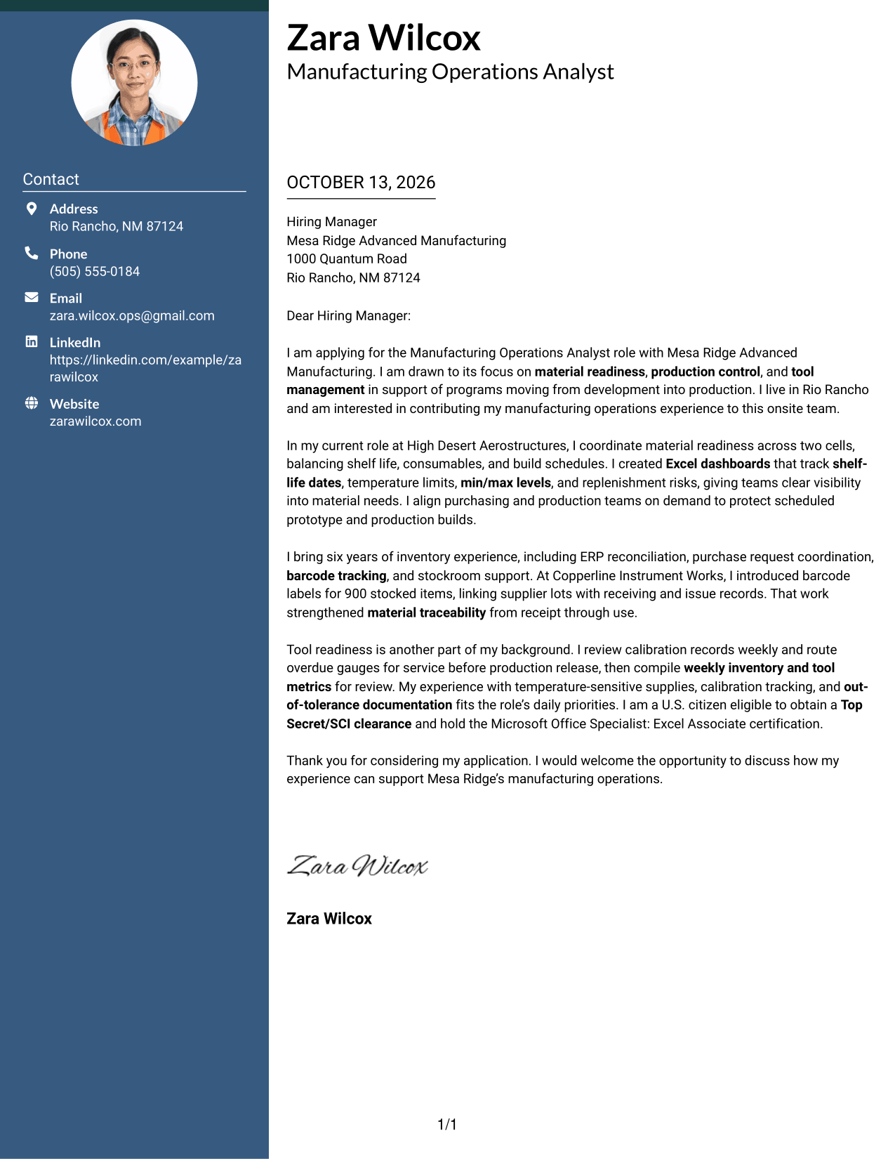 Cover Letter Example Page 1