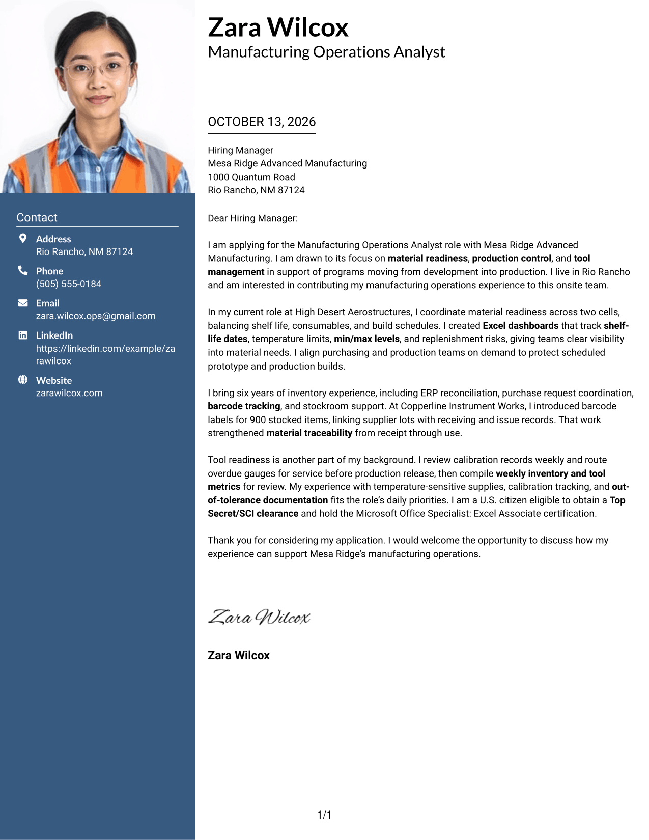 Cover Letter Example Page 1
