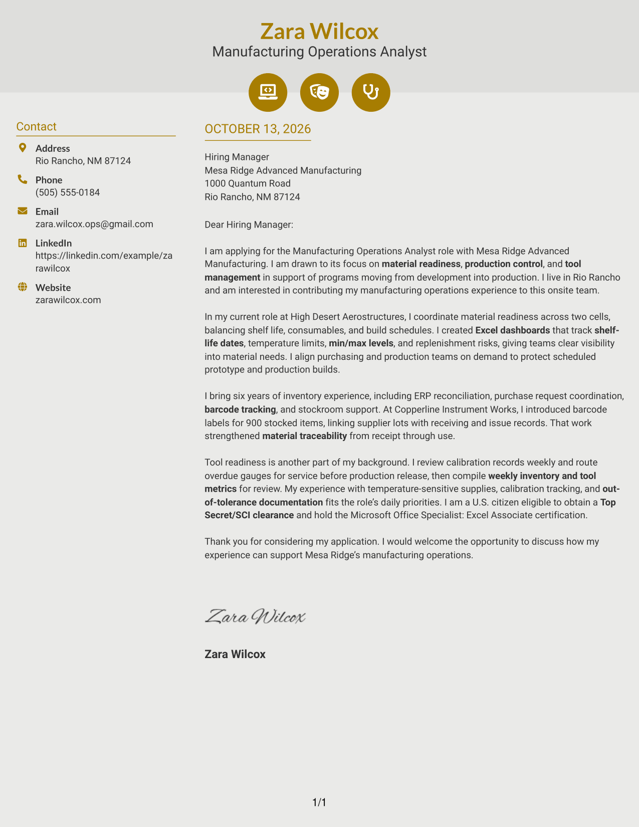 Cover Letter Example Page 1