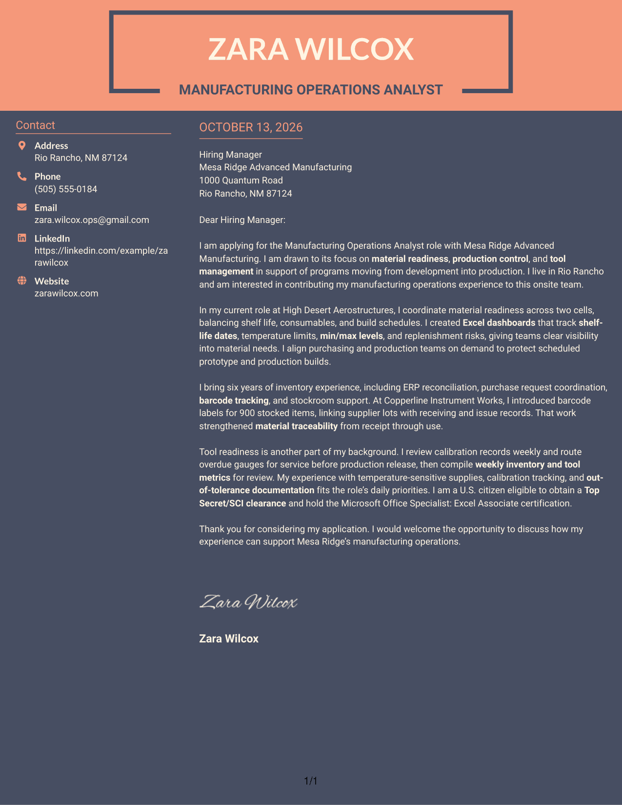 Cover Letter Example Page 1