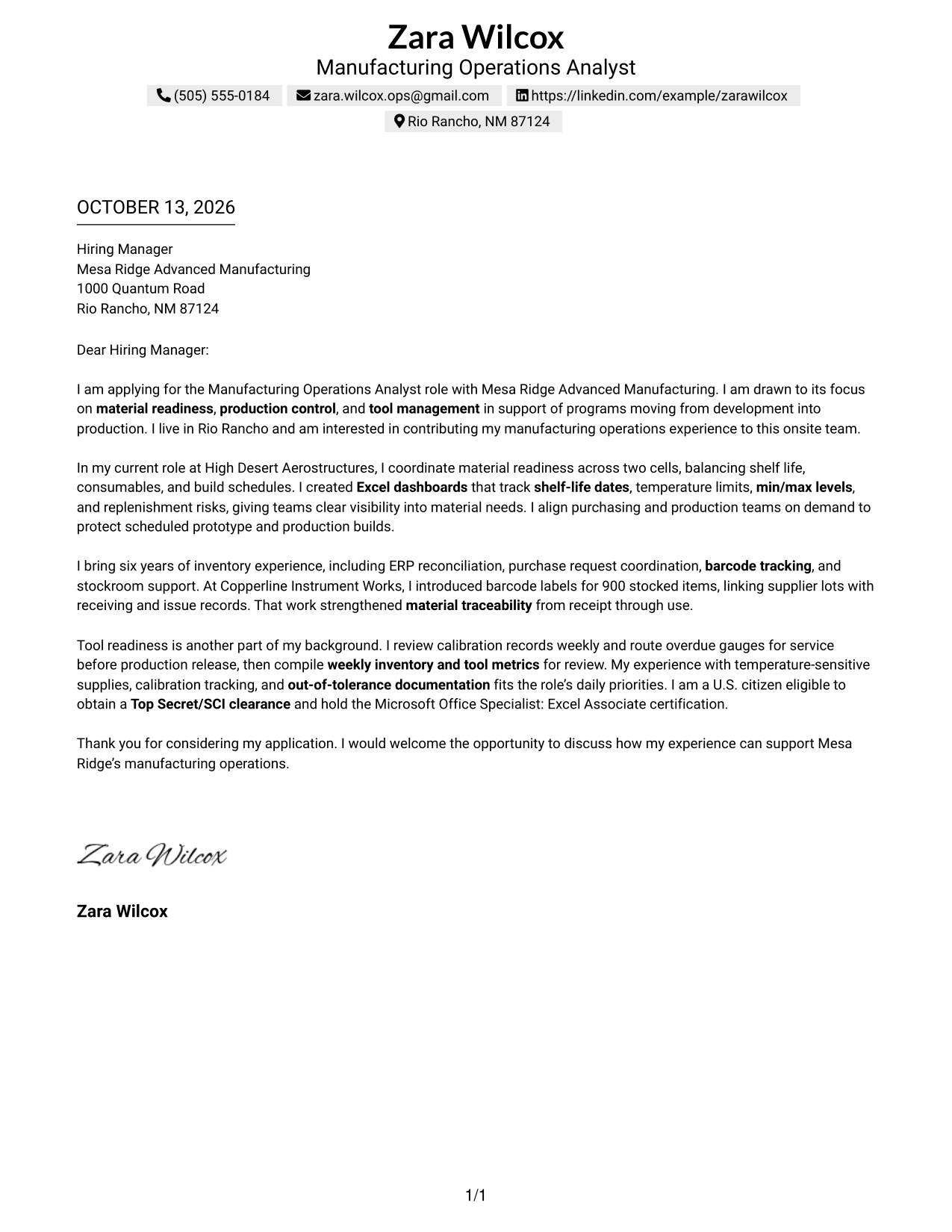 Text/Fang Style Cover Letter Preview