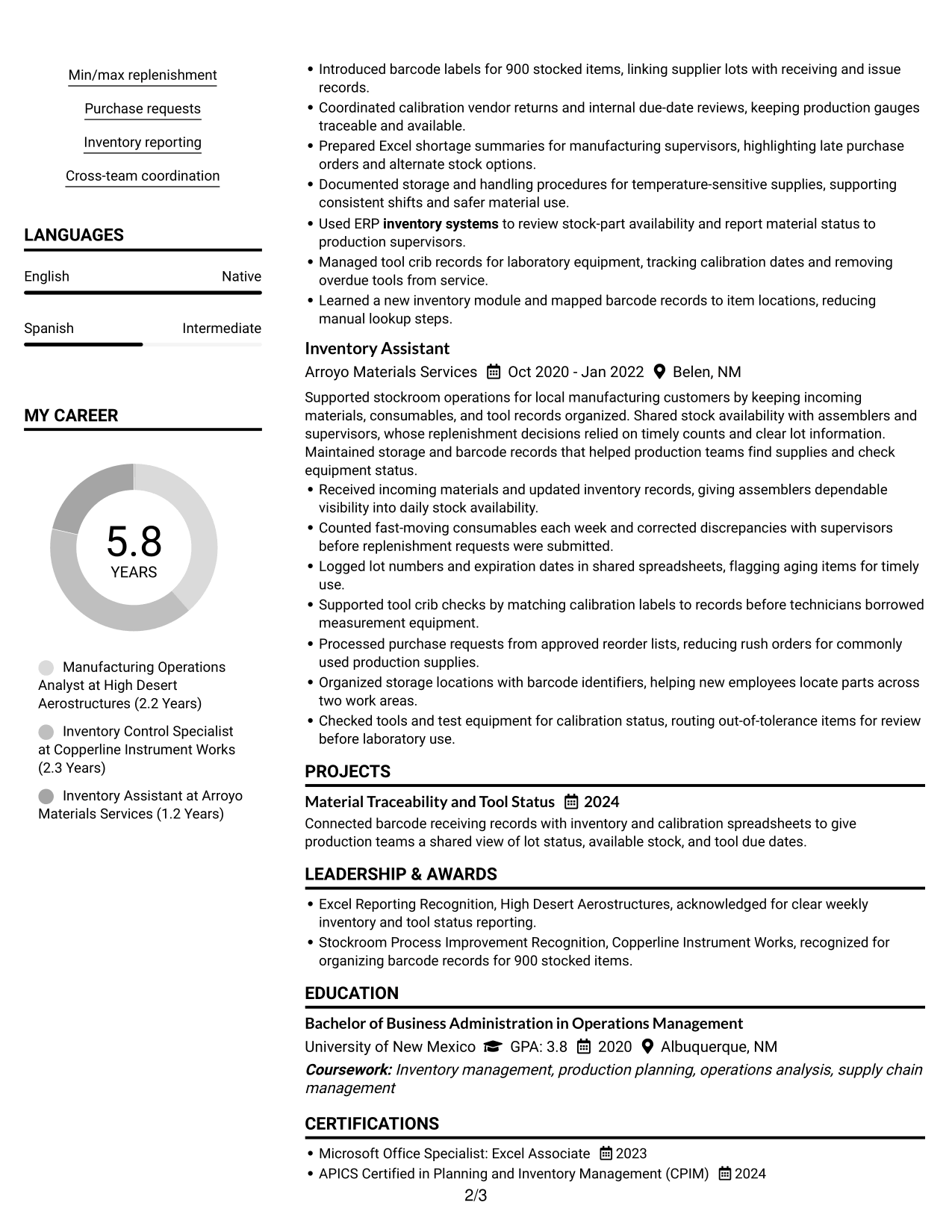 Resume Example Page 2