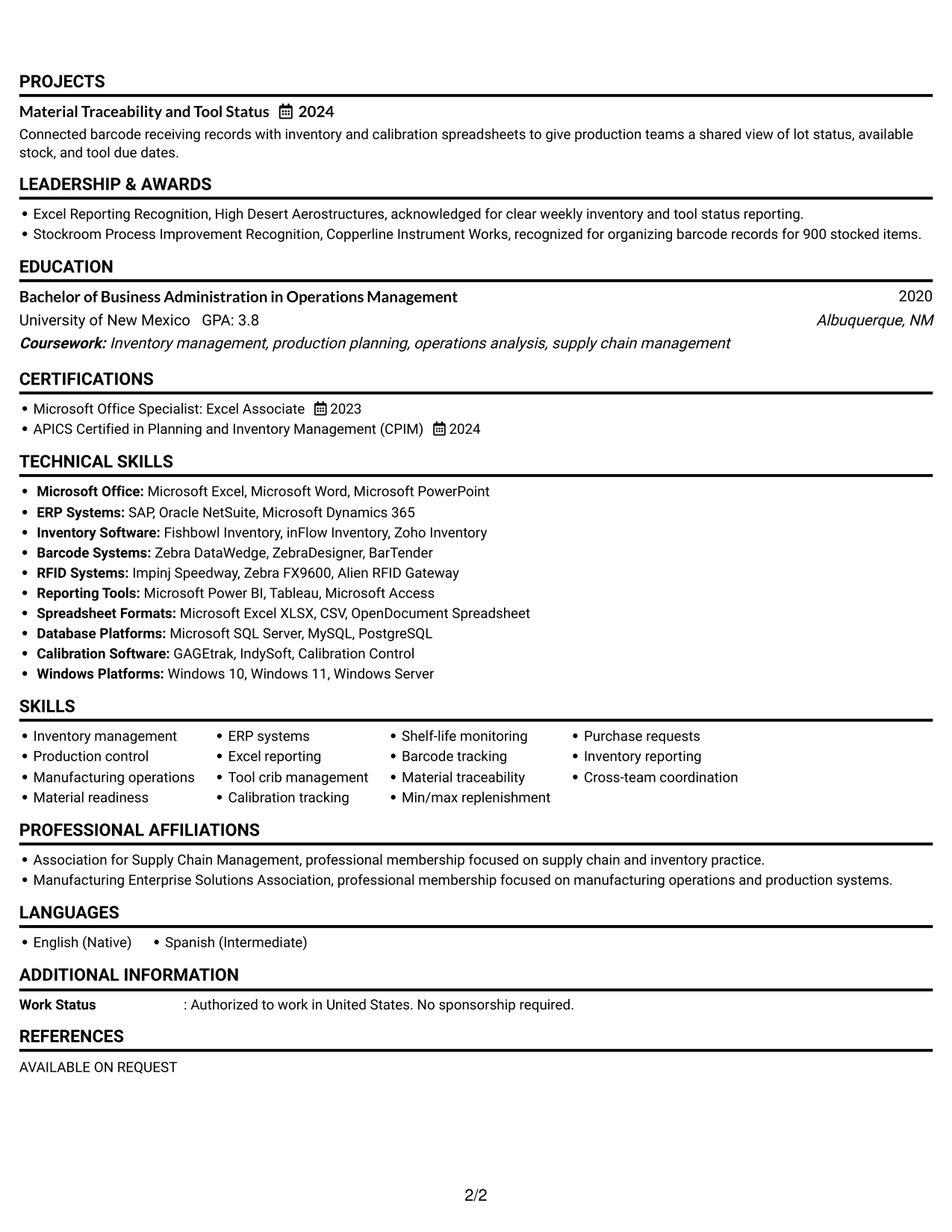 Resume Example Page 2