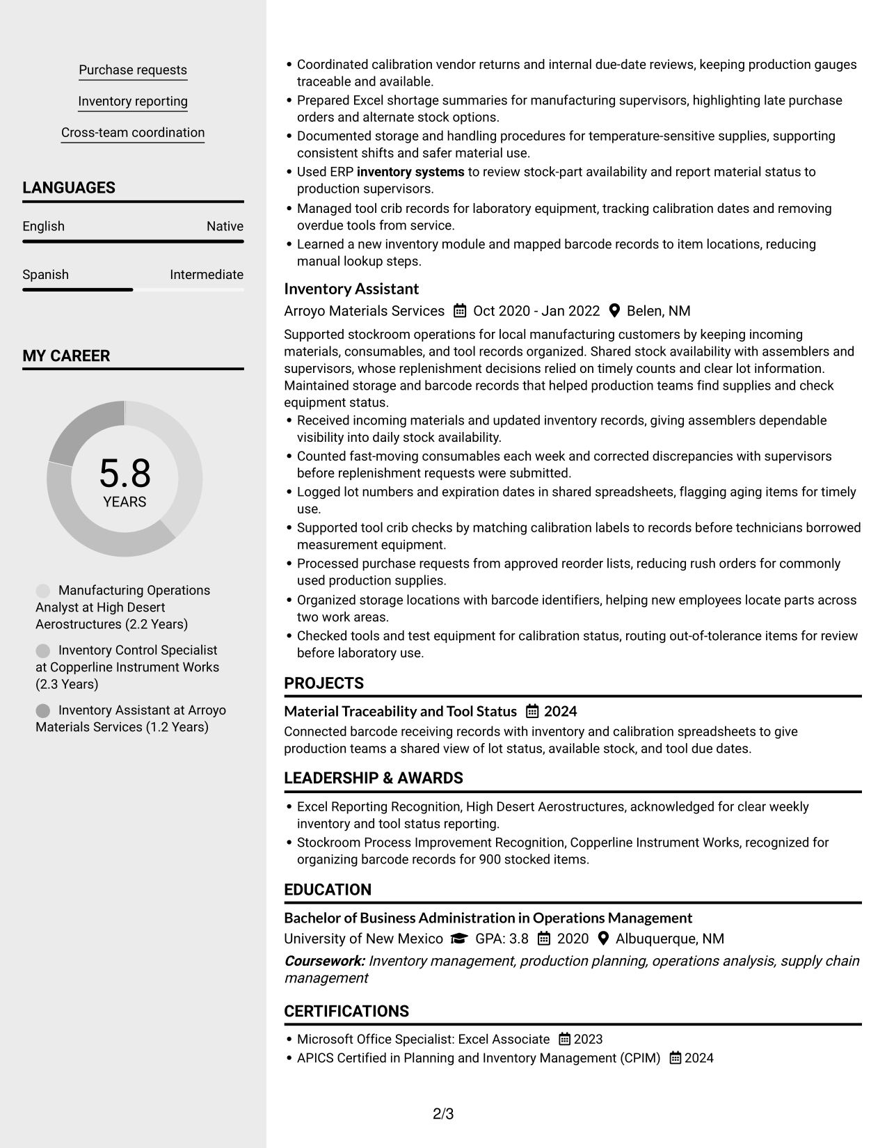 Resume Example Page 2