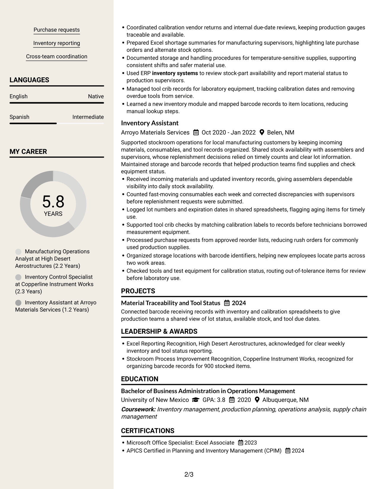 Resume Example Page 2