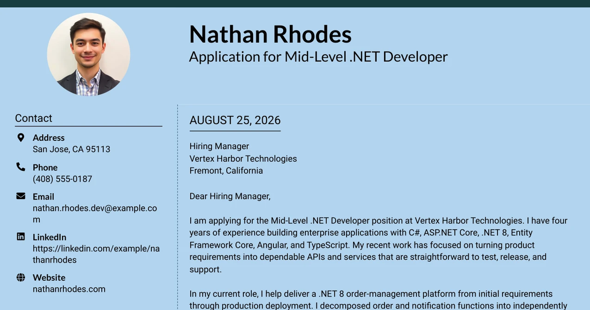 30+ Mid-Level .NET Developer Cover Letter Templates with Example 2026