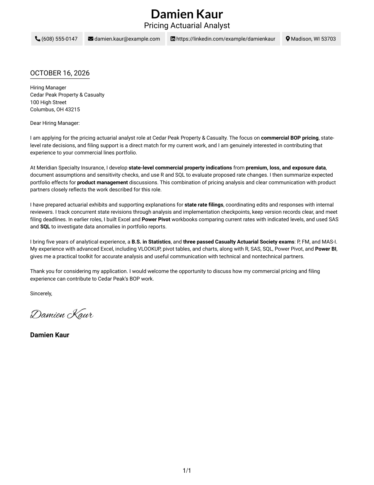 Cover letter example — page 1