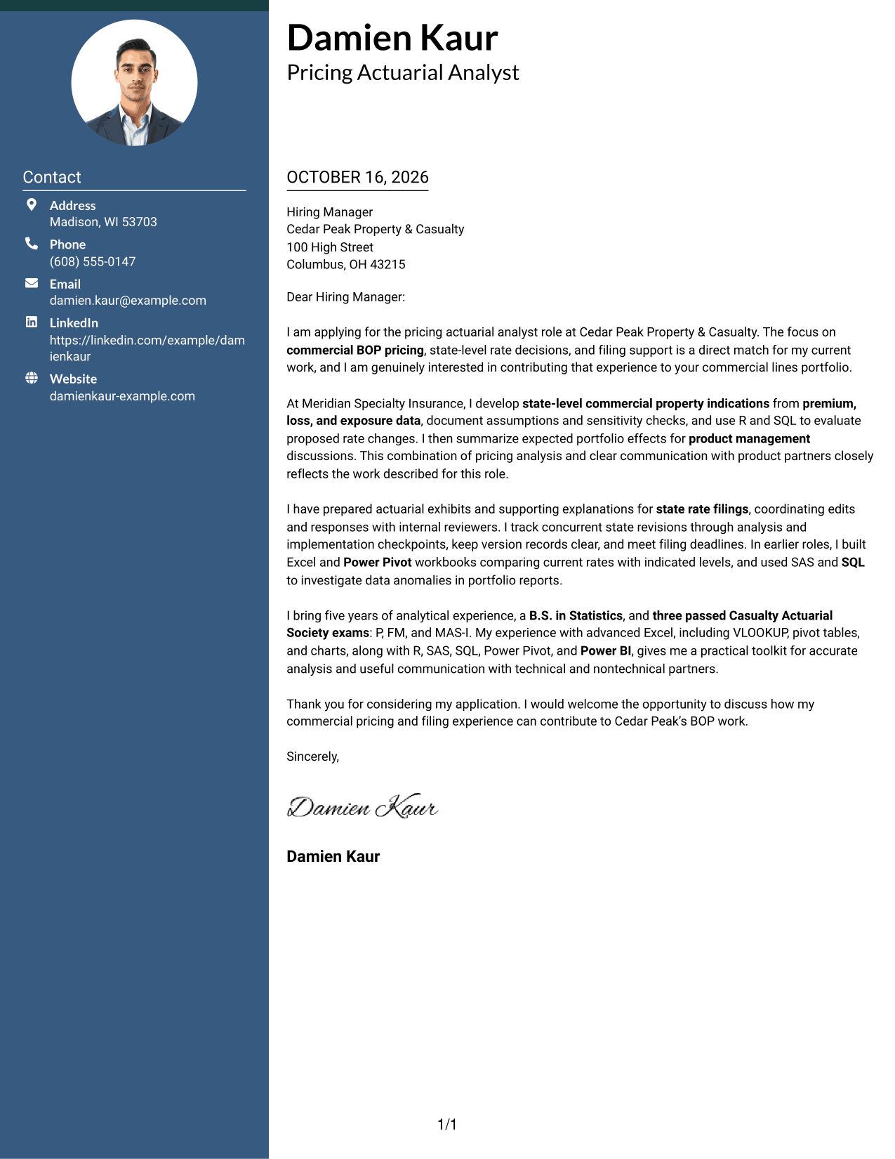 Cover letter example — page 1
