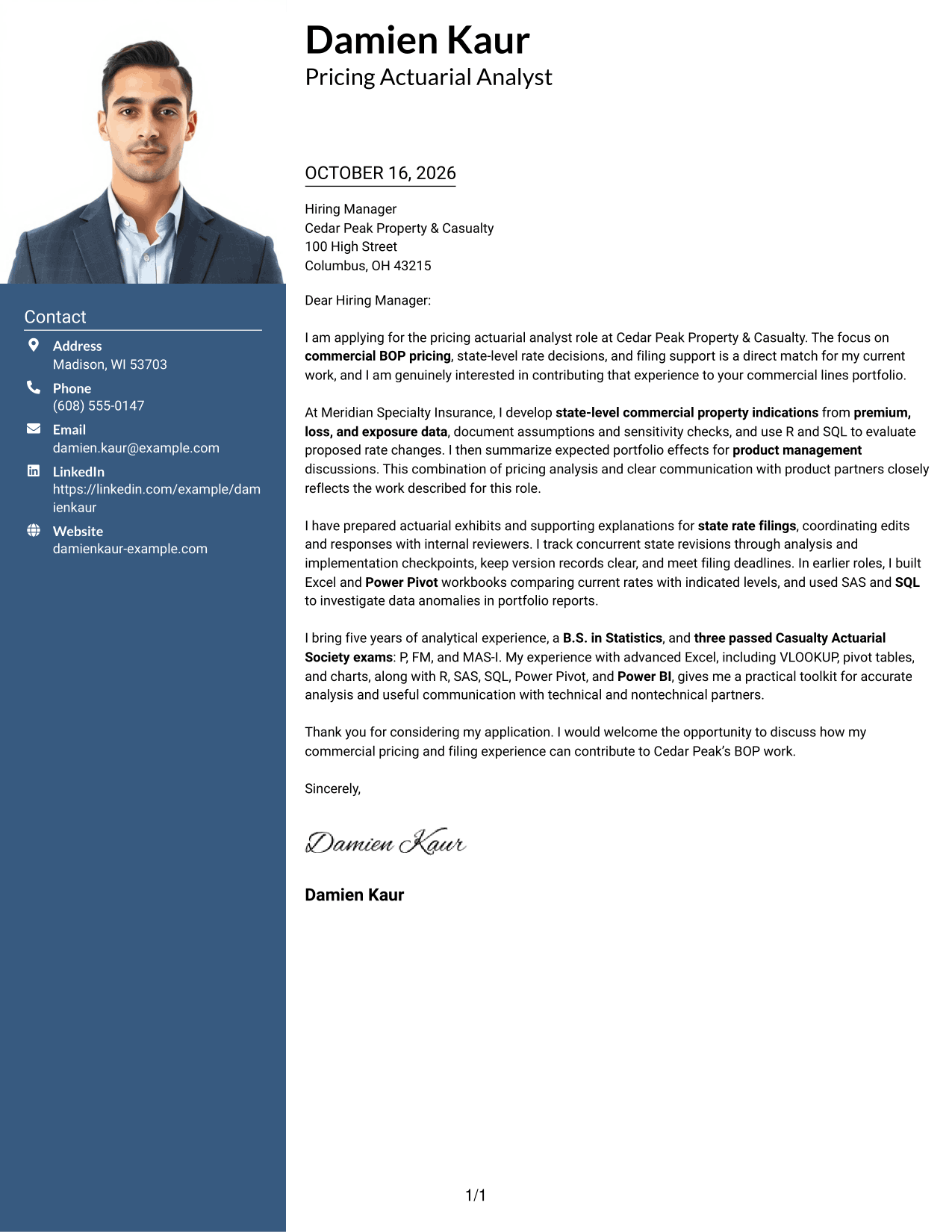 Cover letter example — page 1