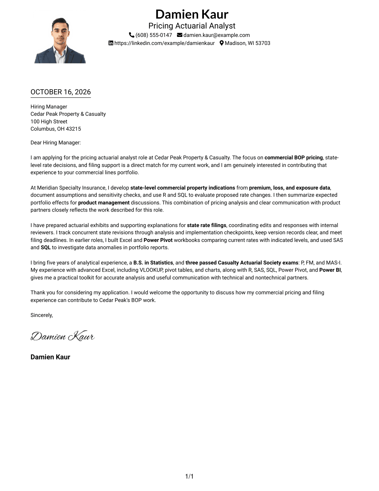 Cover letter example — page 1