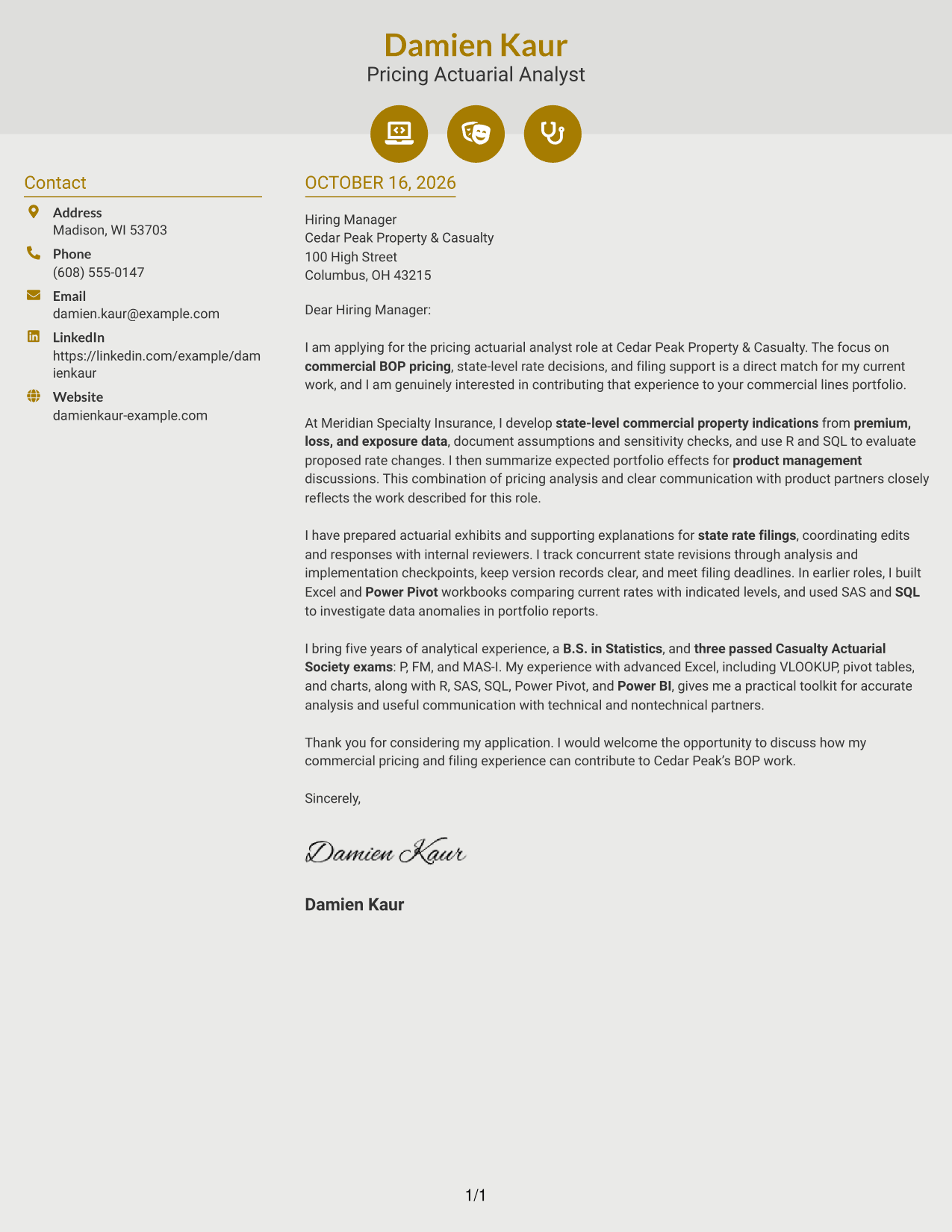 Cover letter example — page 1