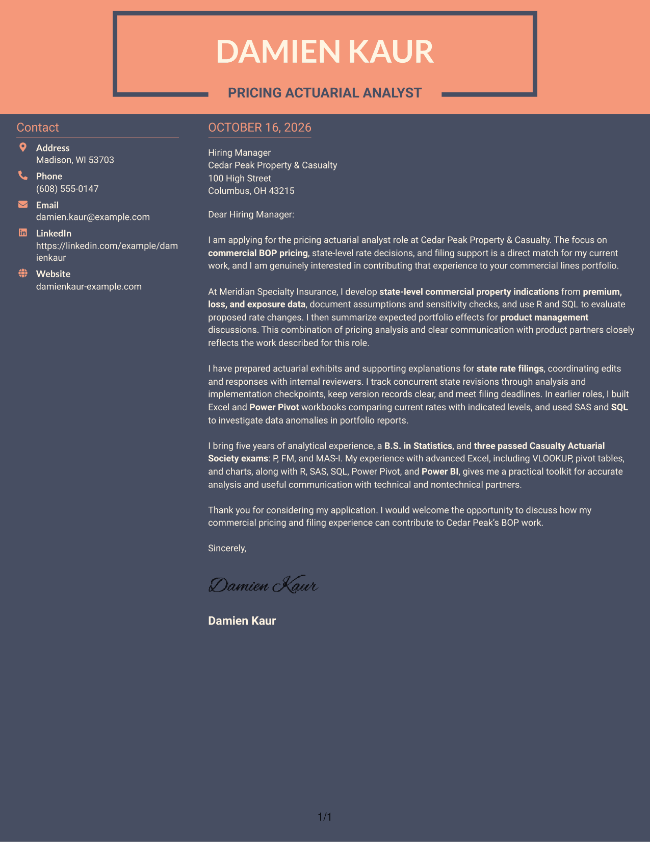 Cover letter example — page 1
