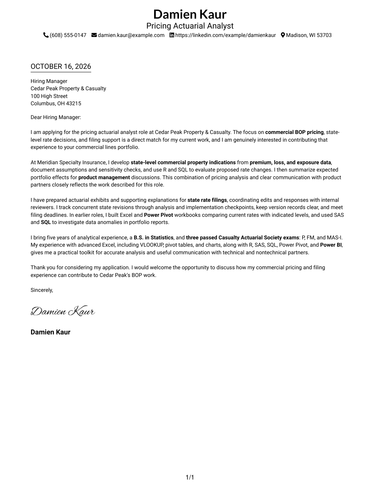 Cover letter example — page 1